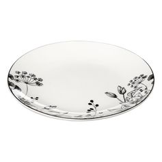 Assiette à dessert WHITE FLORAL en porcelaine blanche à motif floral noir D 20cm