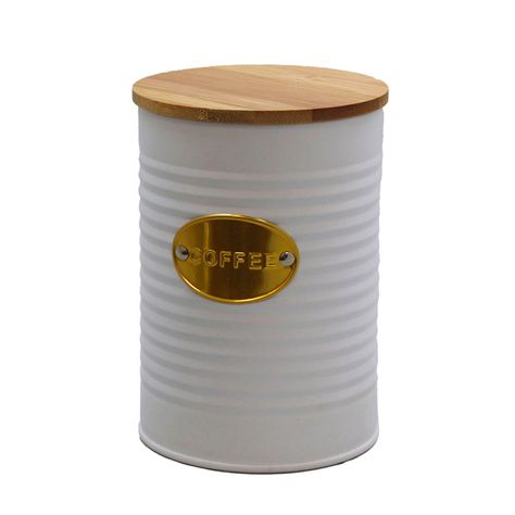 Boîte à café carrée métal et bambou noir 14x11.5x11.5cm - Centrakor