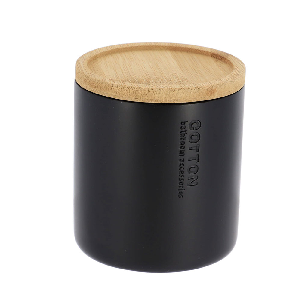Boîte à café carrée métal et bambou noir 14x11.5x11.5cm - Centrakor