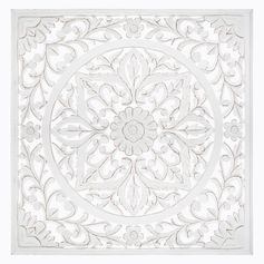 Décoration murale bois sculpté blanc 90x90cm
