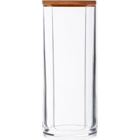 Distributeur coton-tiges transparent et bambou - 9.3x8x7.4cm