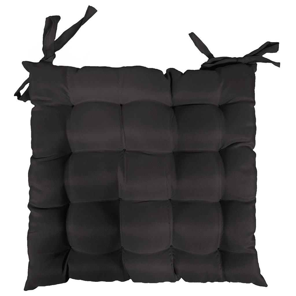 Galette de chaise carrée à rabats Béa Noir Charbon - Déco textile - Eminza