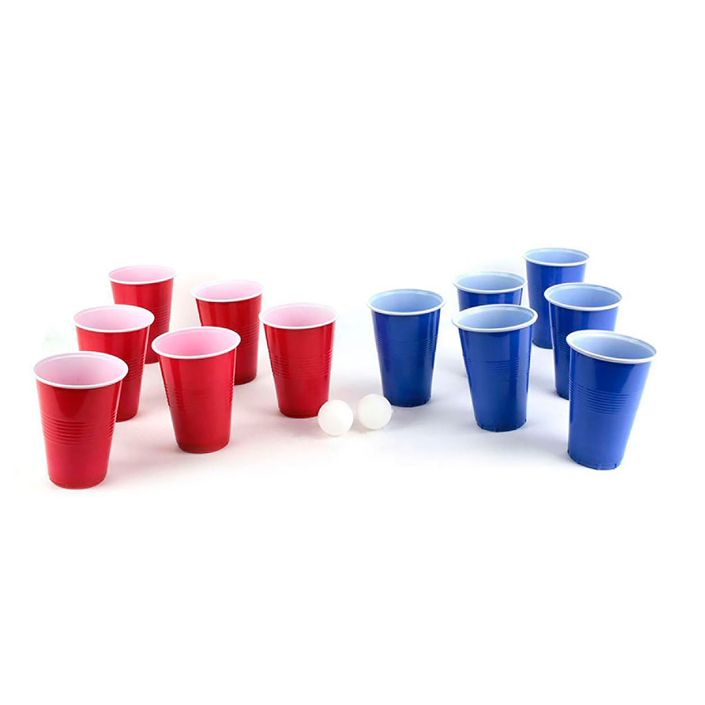 Beer Pong Kit,Jeux à Boire,(50 Beer Pong + 10 Balles),473ml Gobelet  Plastique avec Balle de Ping-Pong,25 Rouge + 25 Bleu 16oZ kit  biere,Gobelets