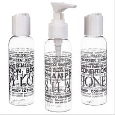 Lot de 3 flacons de voyage pour avion plastique transparent et inscriptions