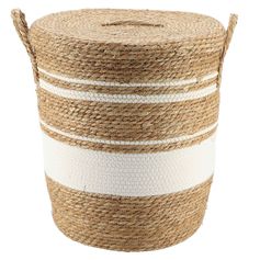 Panière linge couvercle blanc osier naturel 48x42cm