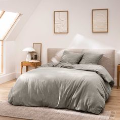 Parure housse de couette MELINE gris anthracite coton 260x240cm