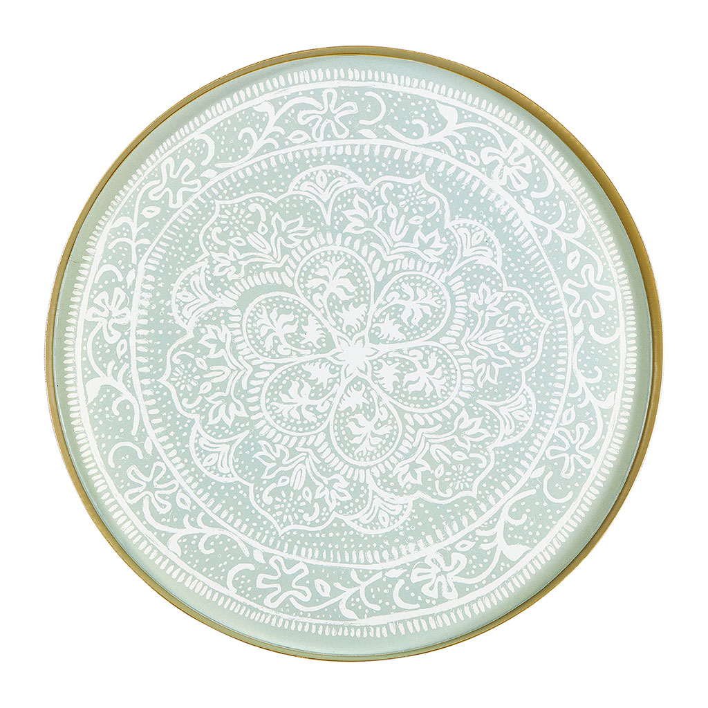 Plateau rond imprimé mandala métal vert D 30cm - Centrakor