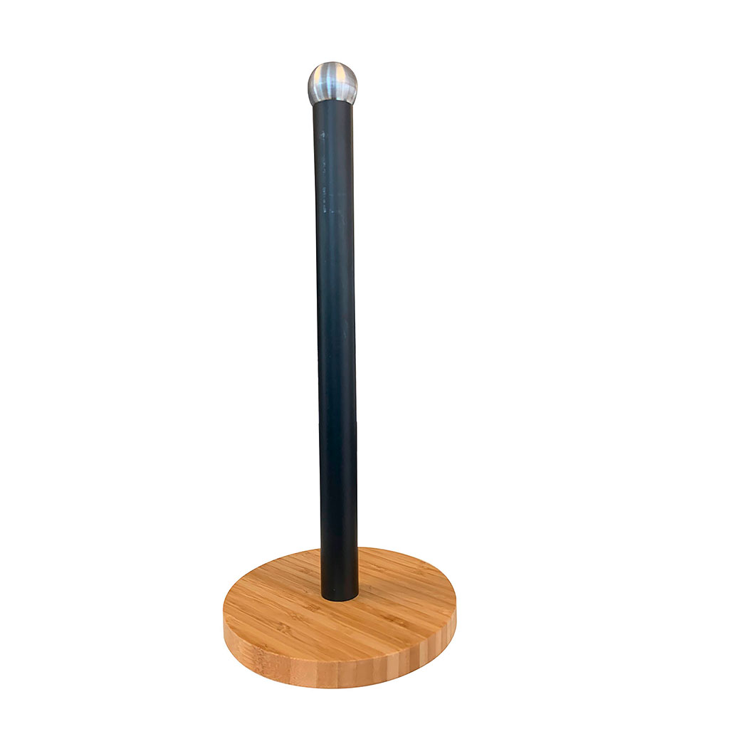 Porte rouleau essuie-tout bambou noir 15x15x34cm