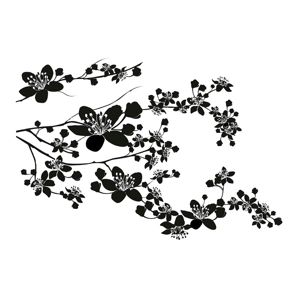 Stickers muraux chat noir et blanc et fleurs
